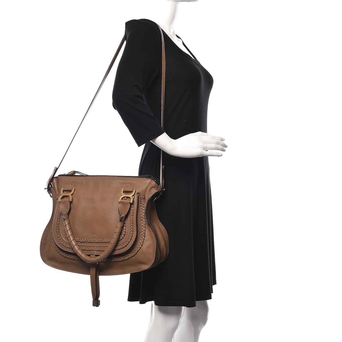 Calfskin Braided Medium Marcie Satchel Nut