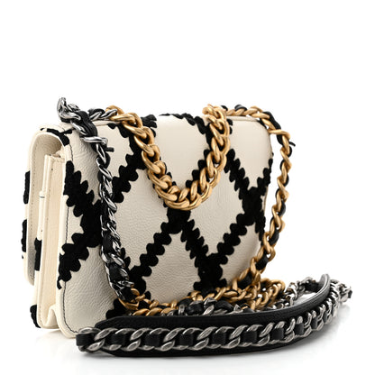 Chanel Calfskin Crochet Chanel 19 Wallet On Chain WOC White Black 2 of 12