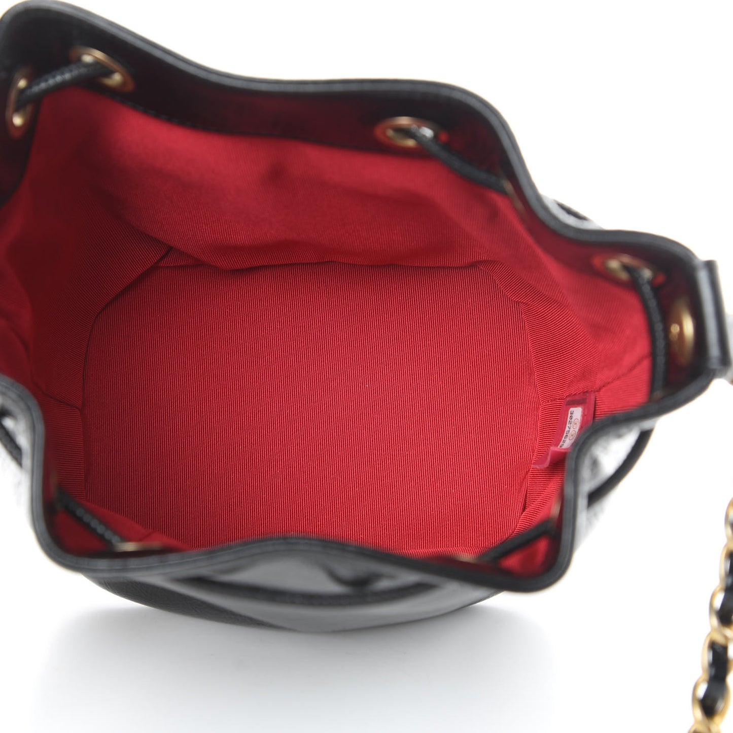 Shiny Aged Calfskin CC Chain Mini Drawstring Bag Black