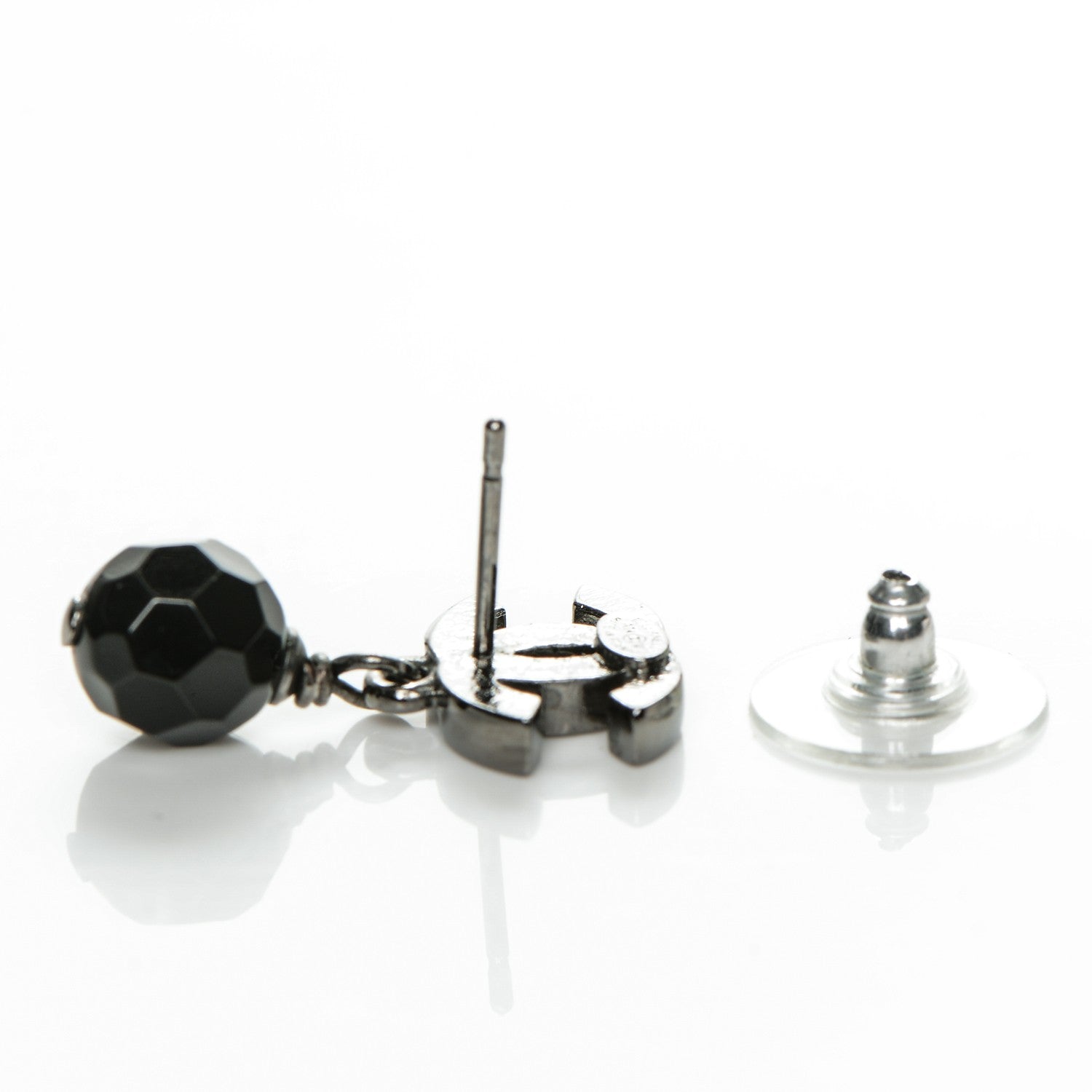 Chanel Ruthenium Bead CC Drop Earrings Black 5 of 5