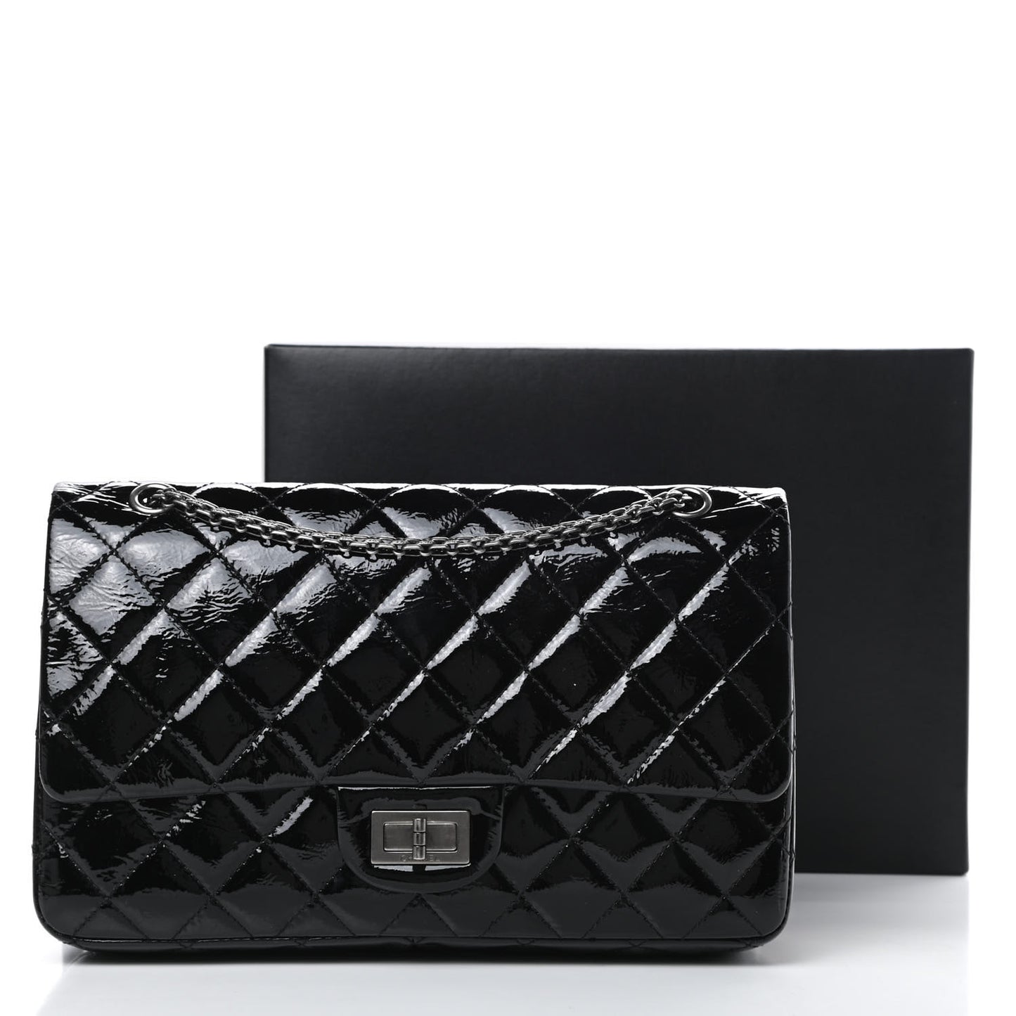 Distressed Patent Quilted 2.55 Reissue 227 Flap Black