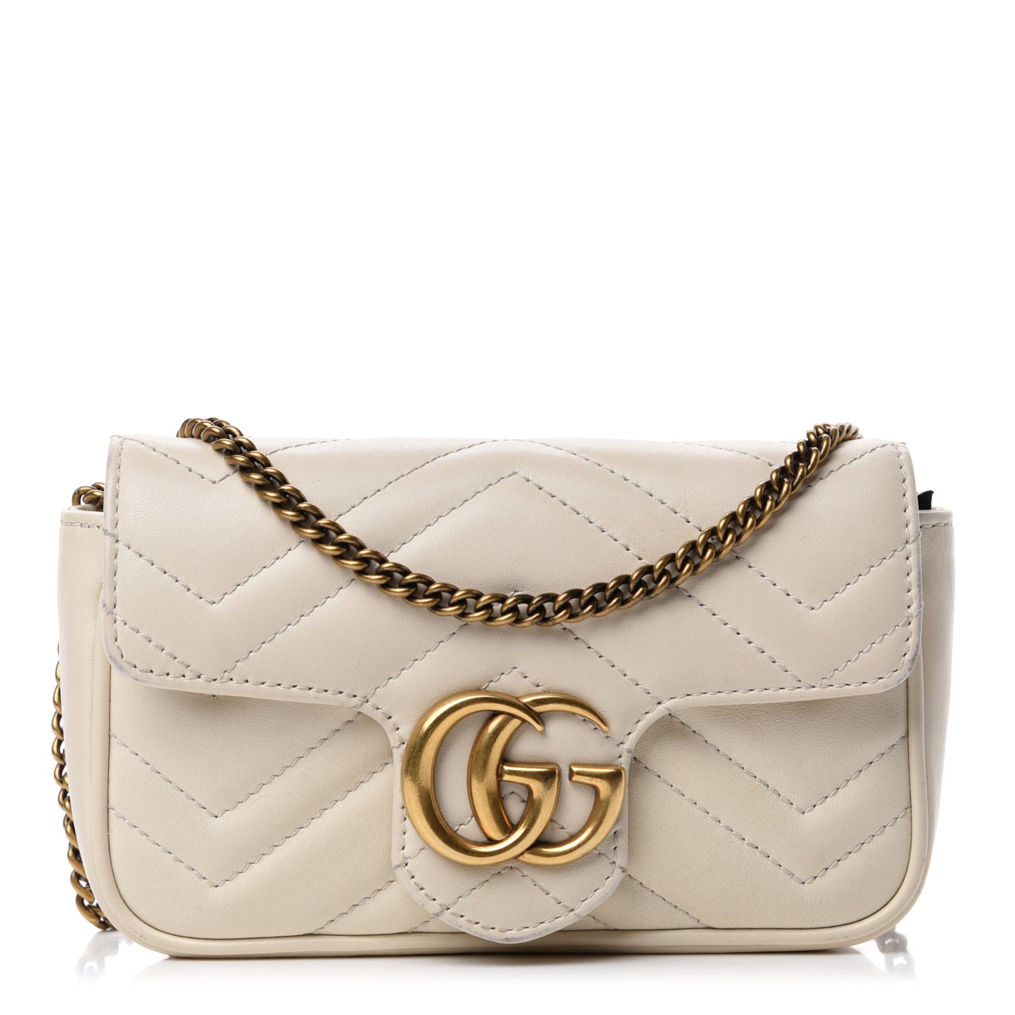 Calfskin Matelasse Super Mini GG Marmont Shoulder Bag White