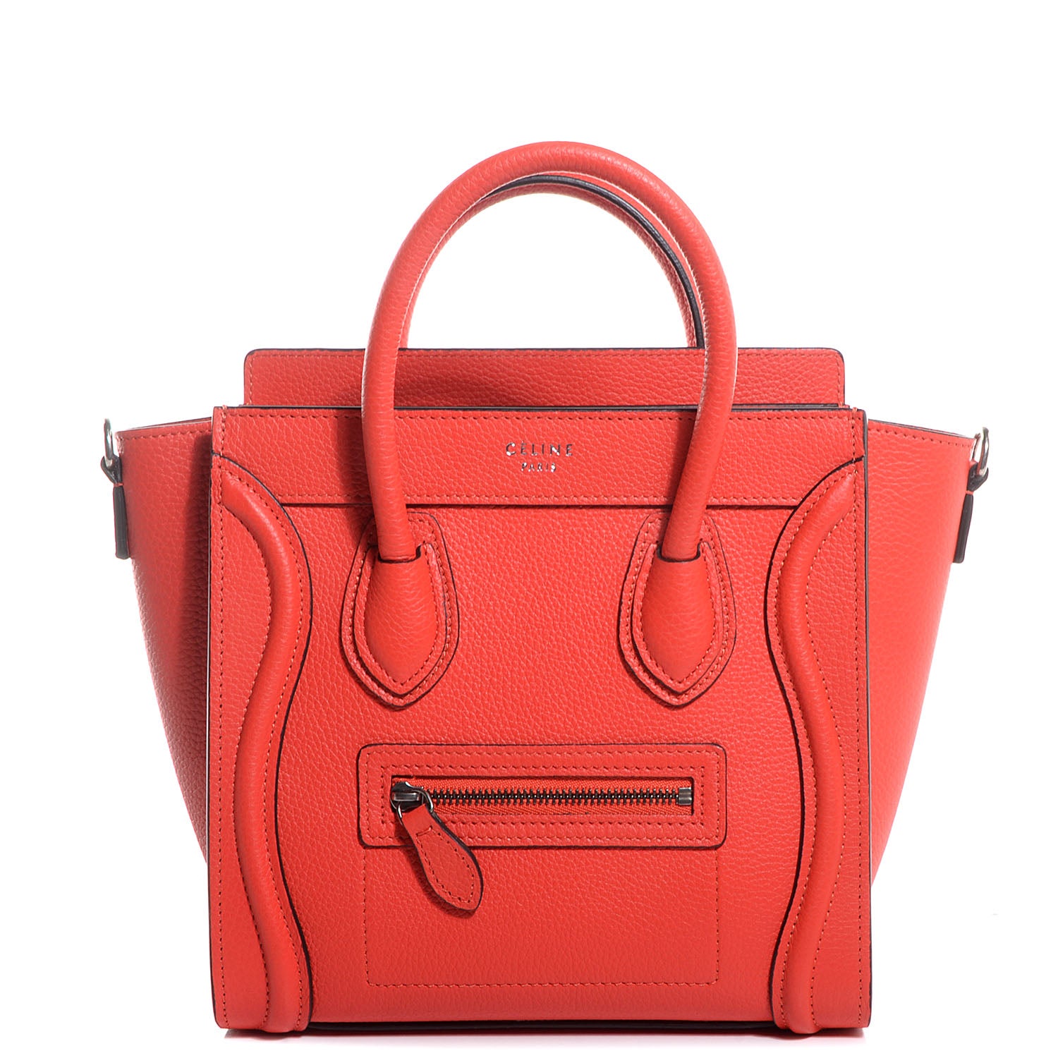 Celine Drummed Calfskin Nano Luggage Vermillion 1 of 9