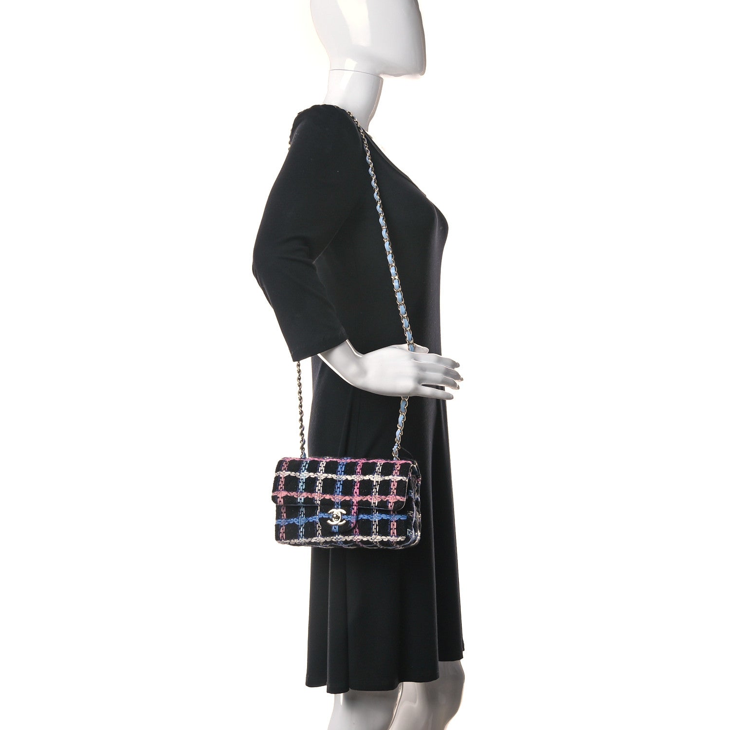 Chanel Tweed Quilted Mini Rectangular Flap Black Pink Blue Ecru 2 of 11