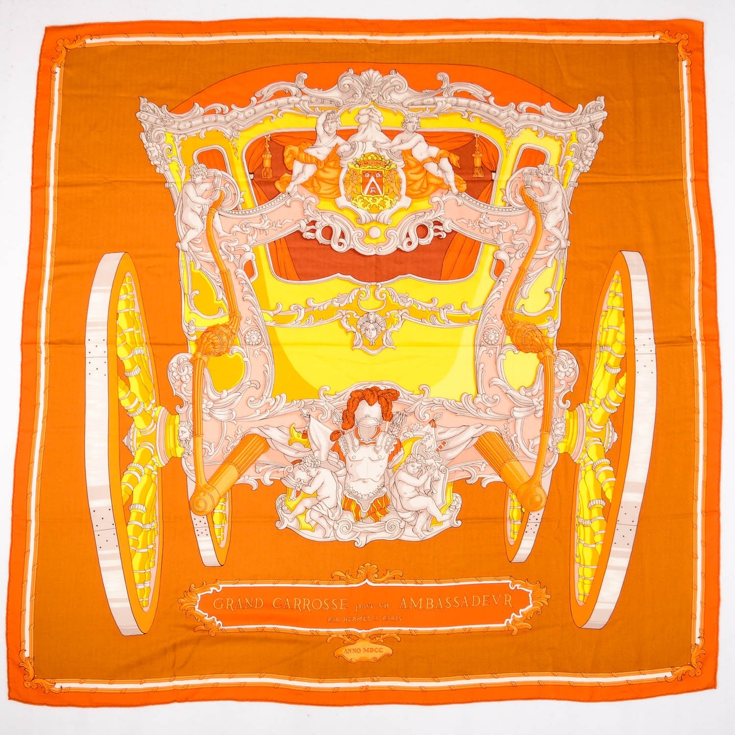Hermes Cashmere Silk Grand Carrosse Shawl 140 Caramel Jaune Potiron 2 of 5