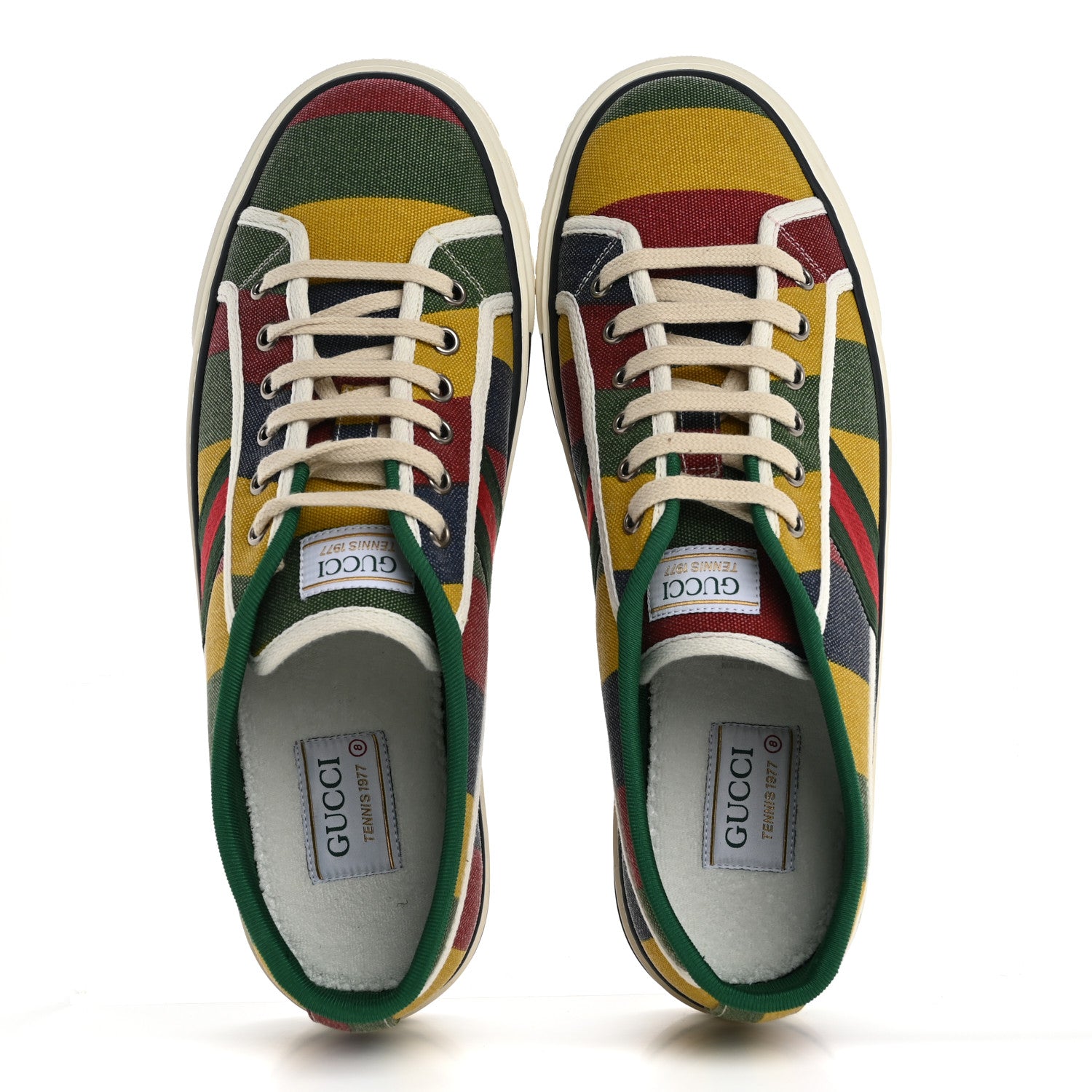 Gucci Canvas Web Marley Stripe Mens 1977 Tennis Sneakers 8 Multicolor Mystic White 2 of 10