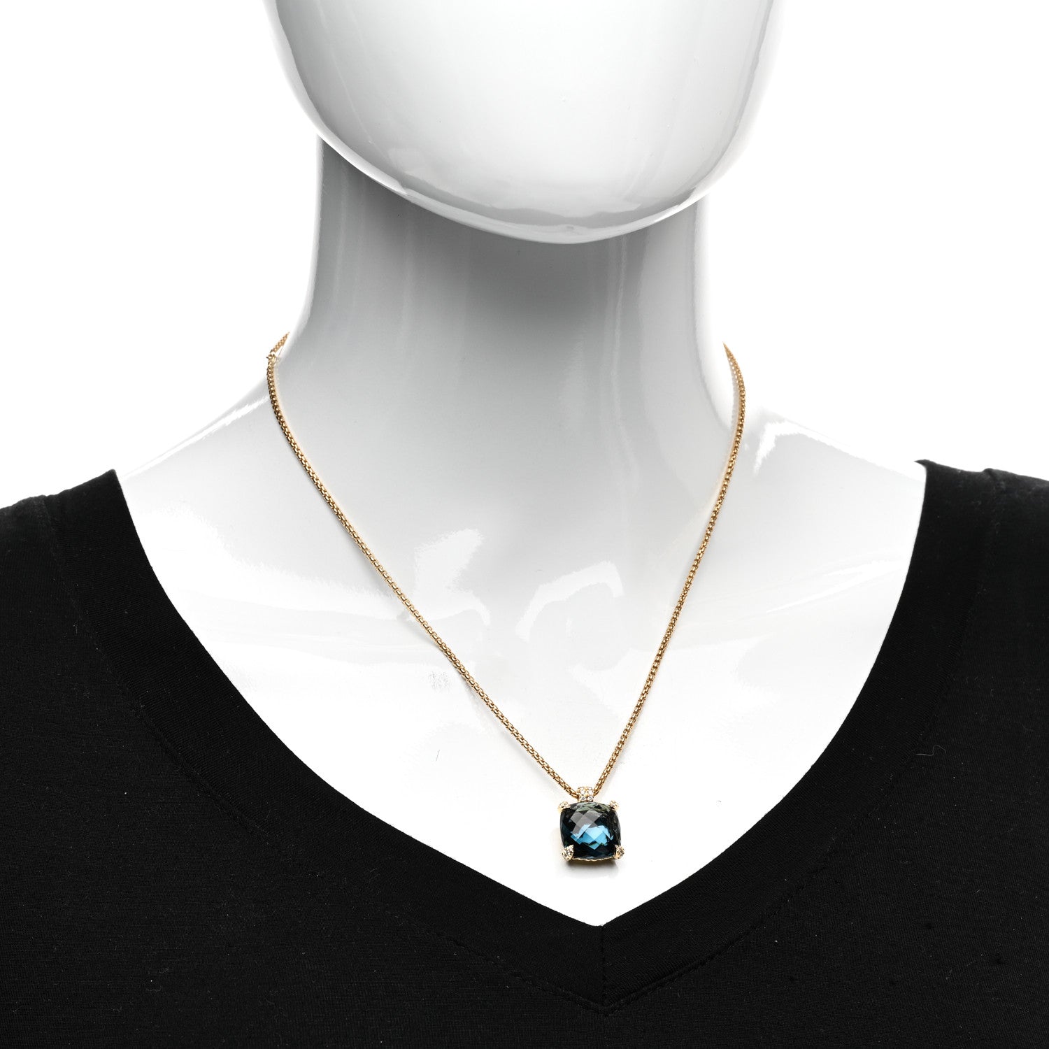 David Yurman 18K Yellow Gold Diamond Hampton Blue Topaz 14mm Chatelaine Pendant Necklace 2 of 4