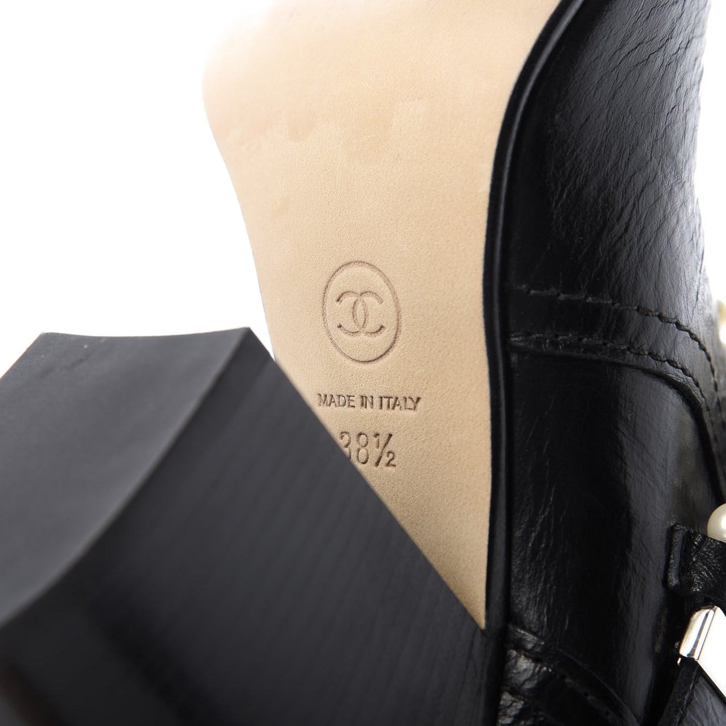 Calfskin Pearl Cap Toe Short Boots 38.5 Black