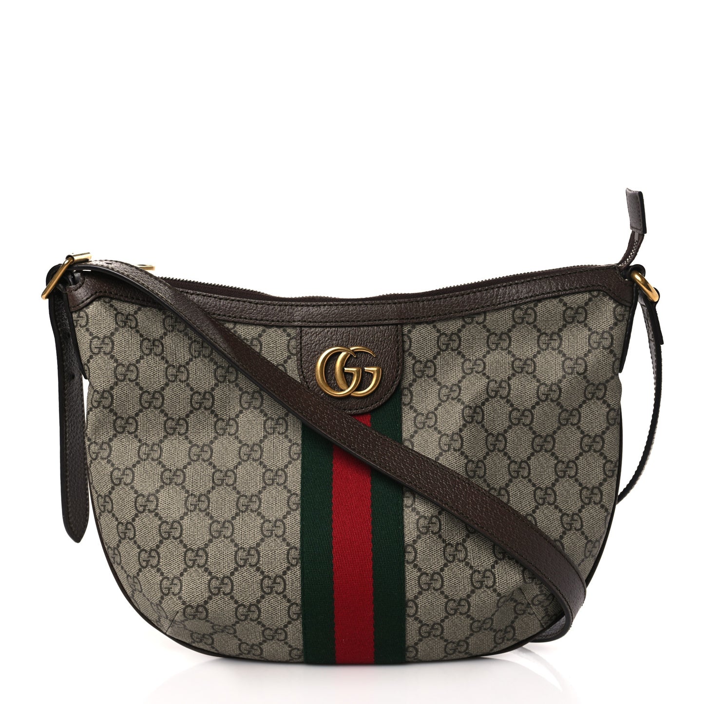 GG Supreme Monogram Web Small Ophidia Half Moon Hobo Brown