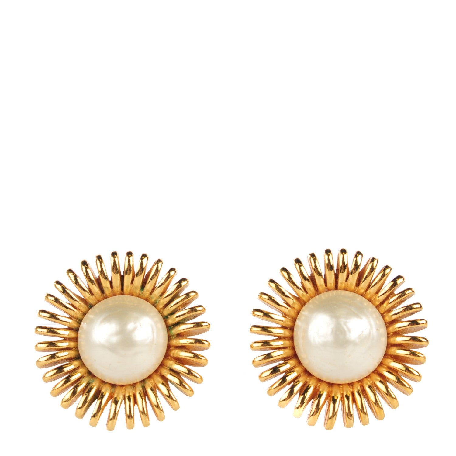 Chanel Mother Of Pearl Round Clip On Earrings Gold 1 of 6