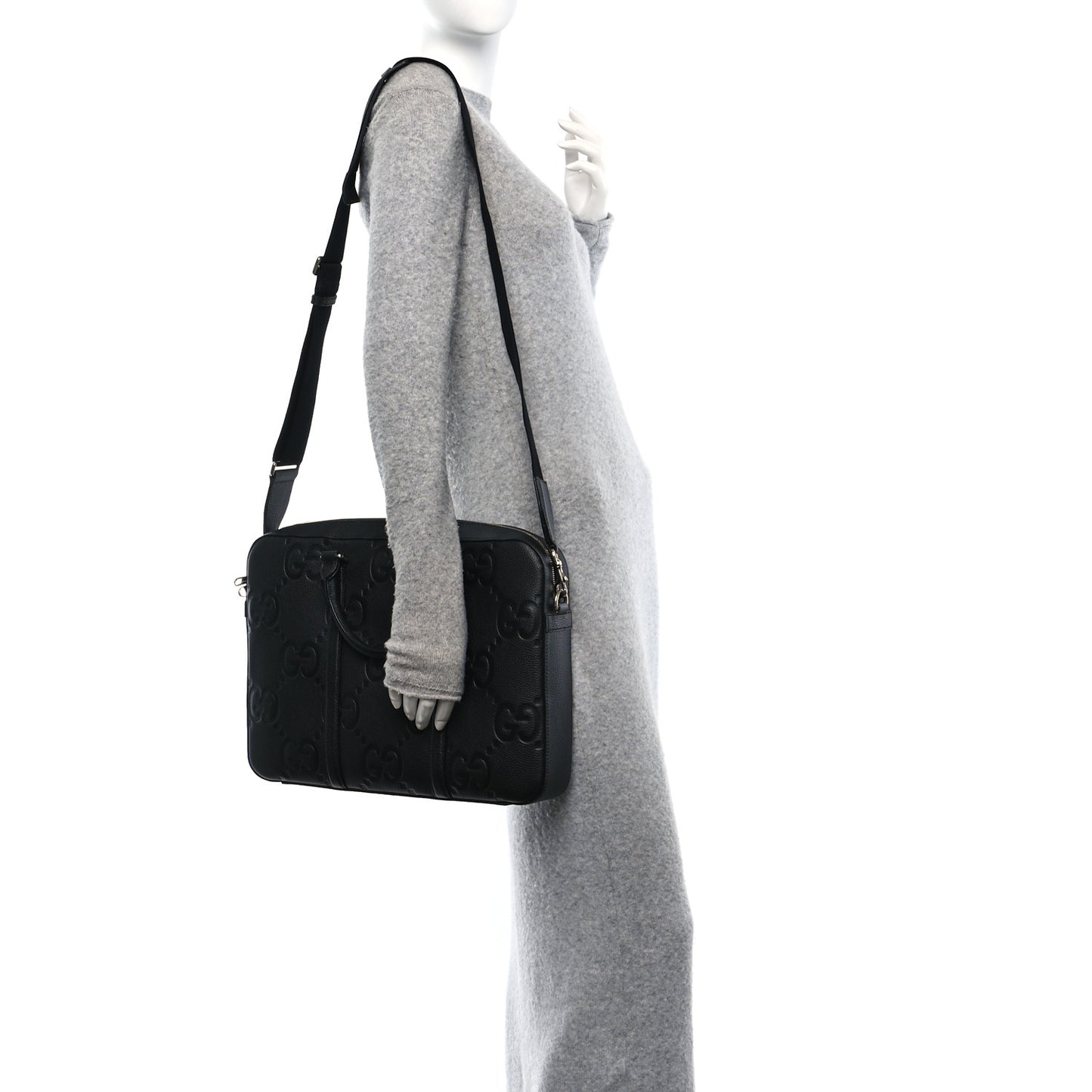 Piuma Calfskin Jumbo GG Embossed Briefcase Black