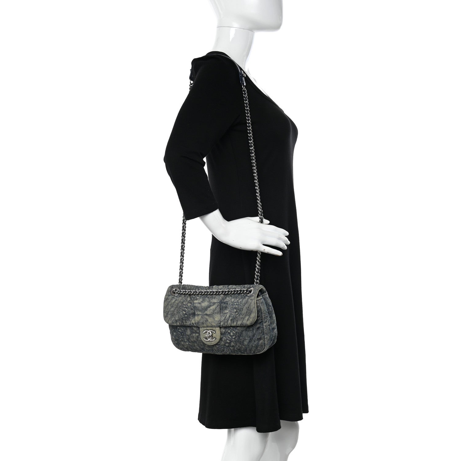 Chanel Denim Quilted Camellia Embroidered Medium Flap Blue 2 of 12