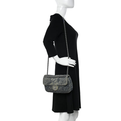 Chanel Denim Quilted Camellia Embroidered Medium Flap Blue 2 of 12