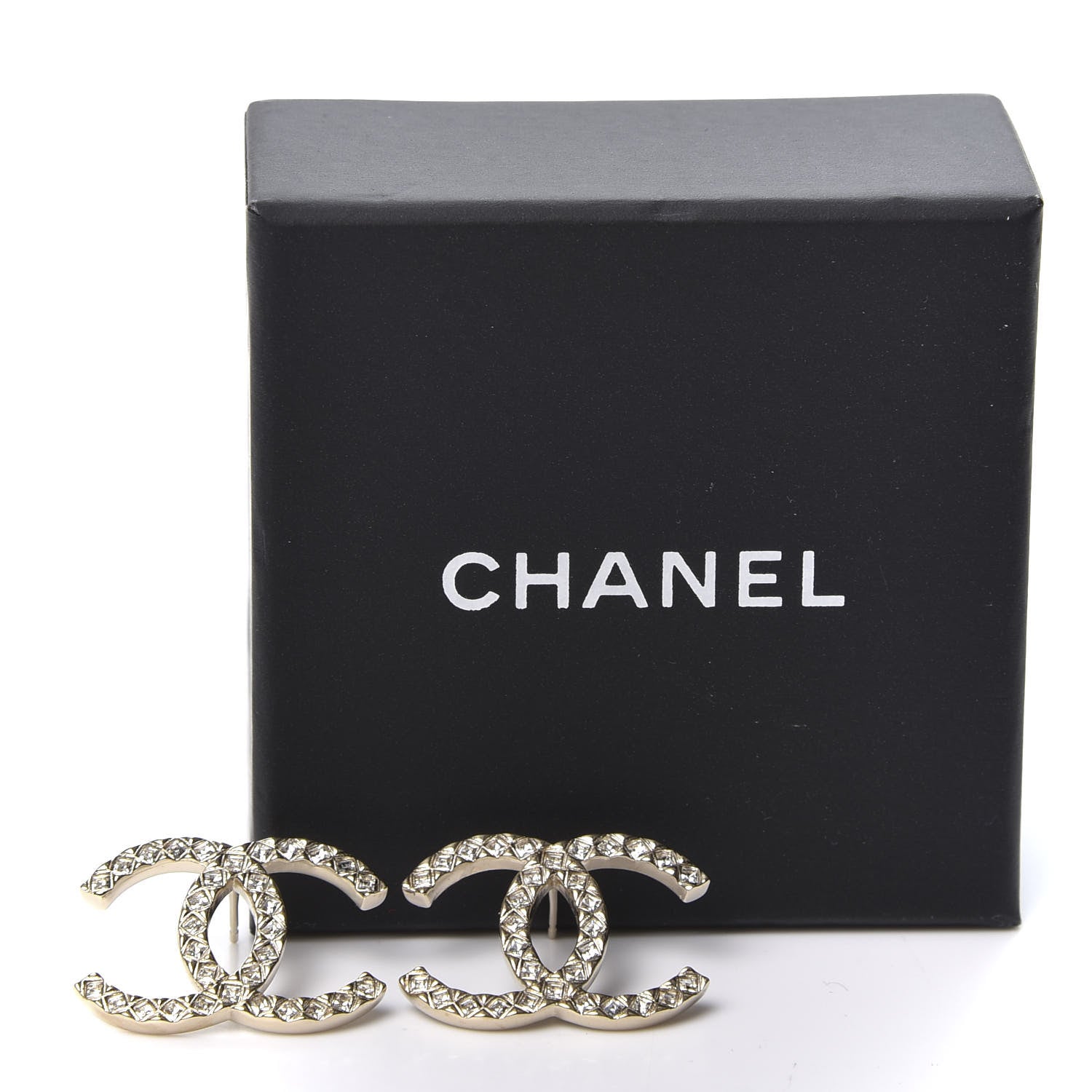Chanel Crystal CC Large Stud Earrings Gold 4 of 4