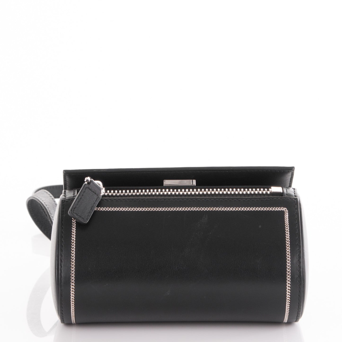 Calfskin Chain Embellished Mini Pandora Box Crossbody Bag Black