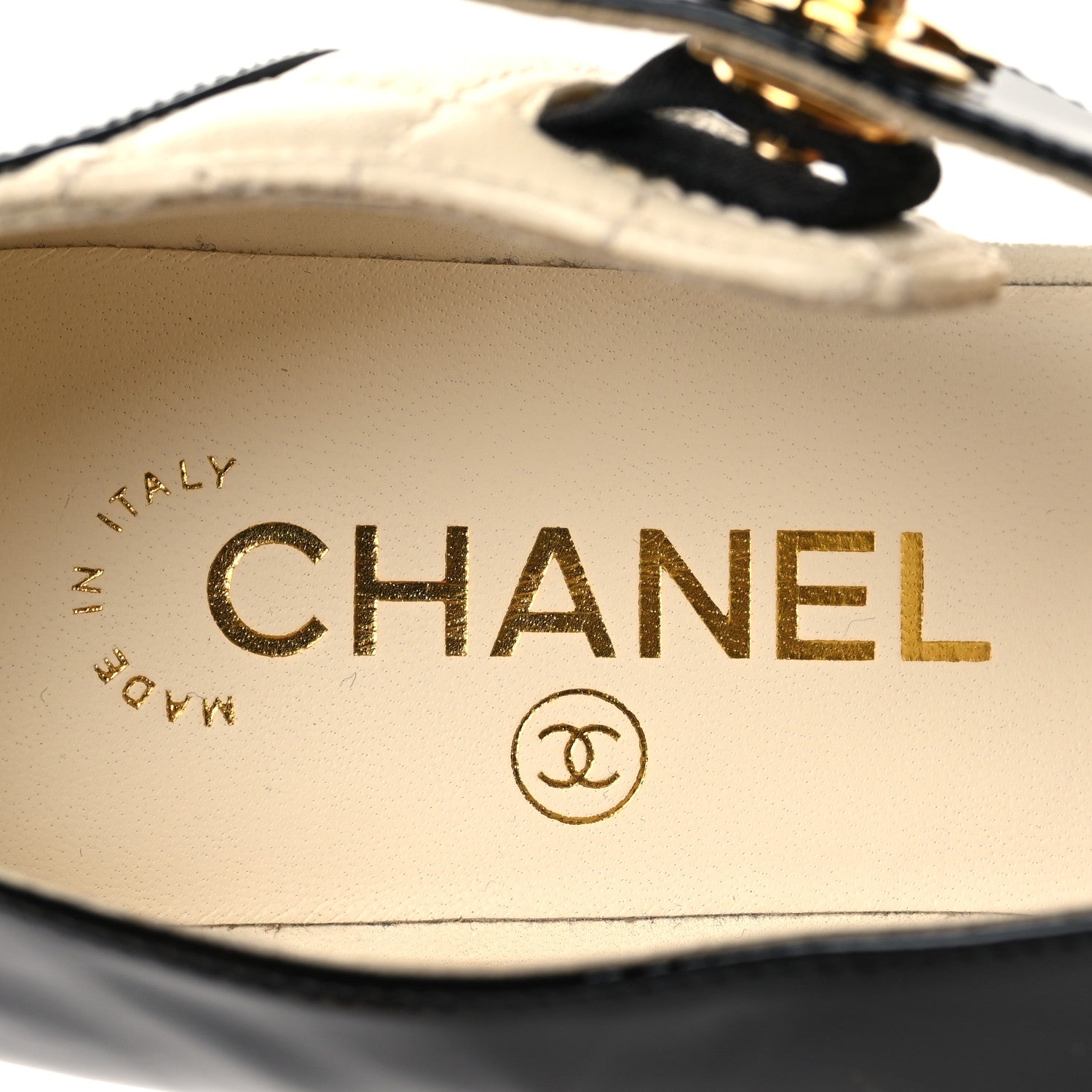 Chanel Patent Lambskin Quilted Cap Toe Ballerina Flats 37.5 Ivory Black 9 of 9