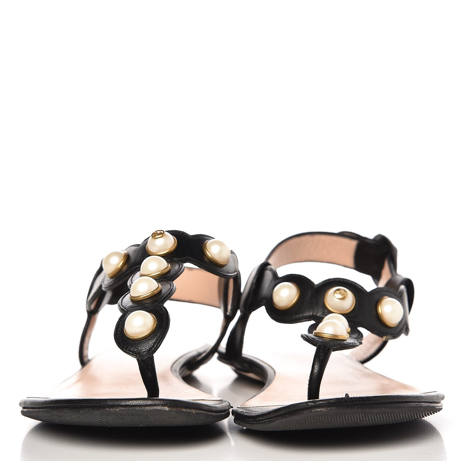 Gucci Nappa Willow Pearl Thong Sandals 39.5 Black 2 of 16