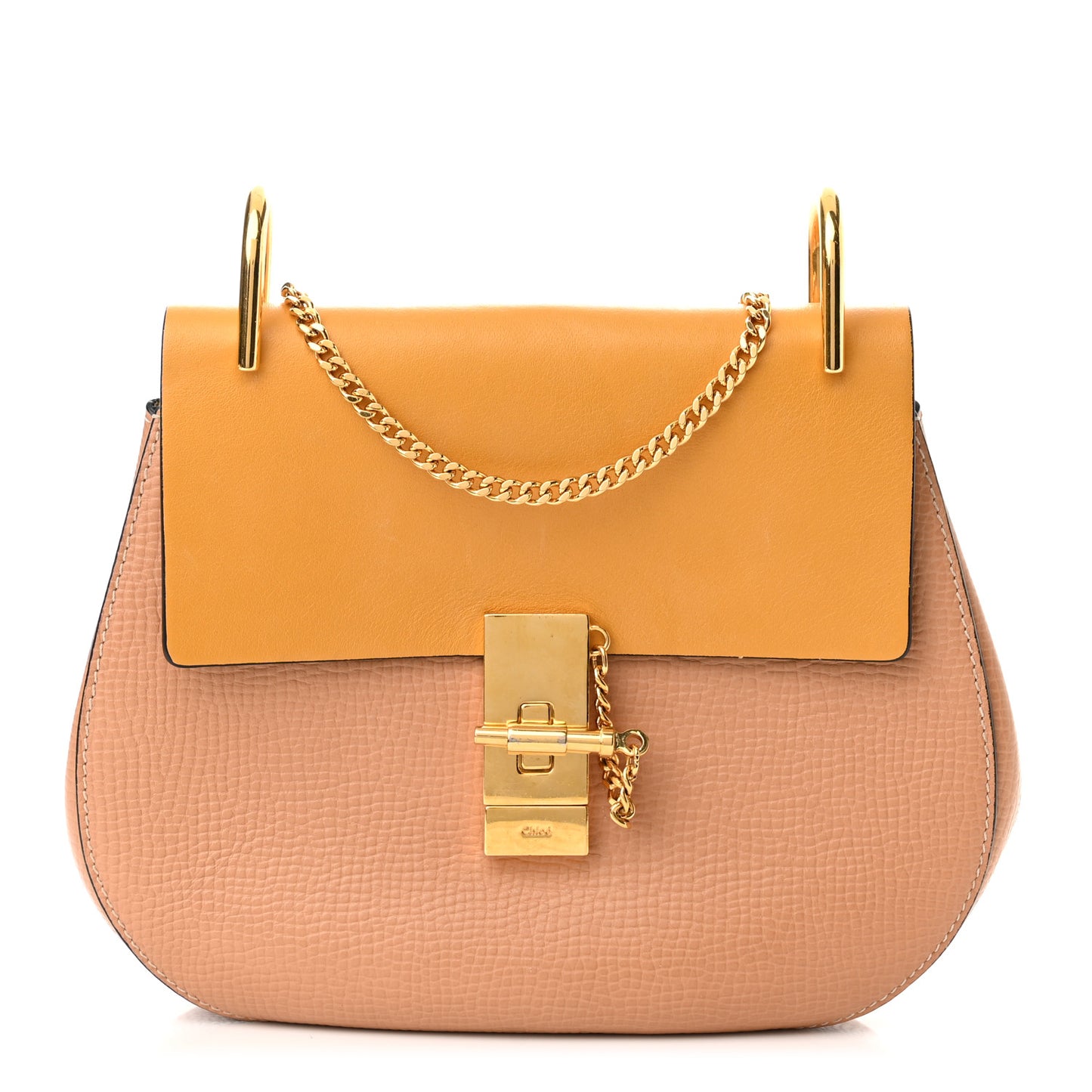 Grained Calfskin Lambskin Bi-Color Drew Shoulder Bag Wet Sand Sunflower
