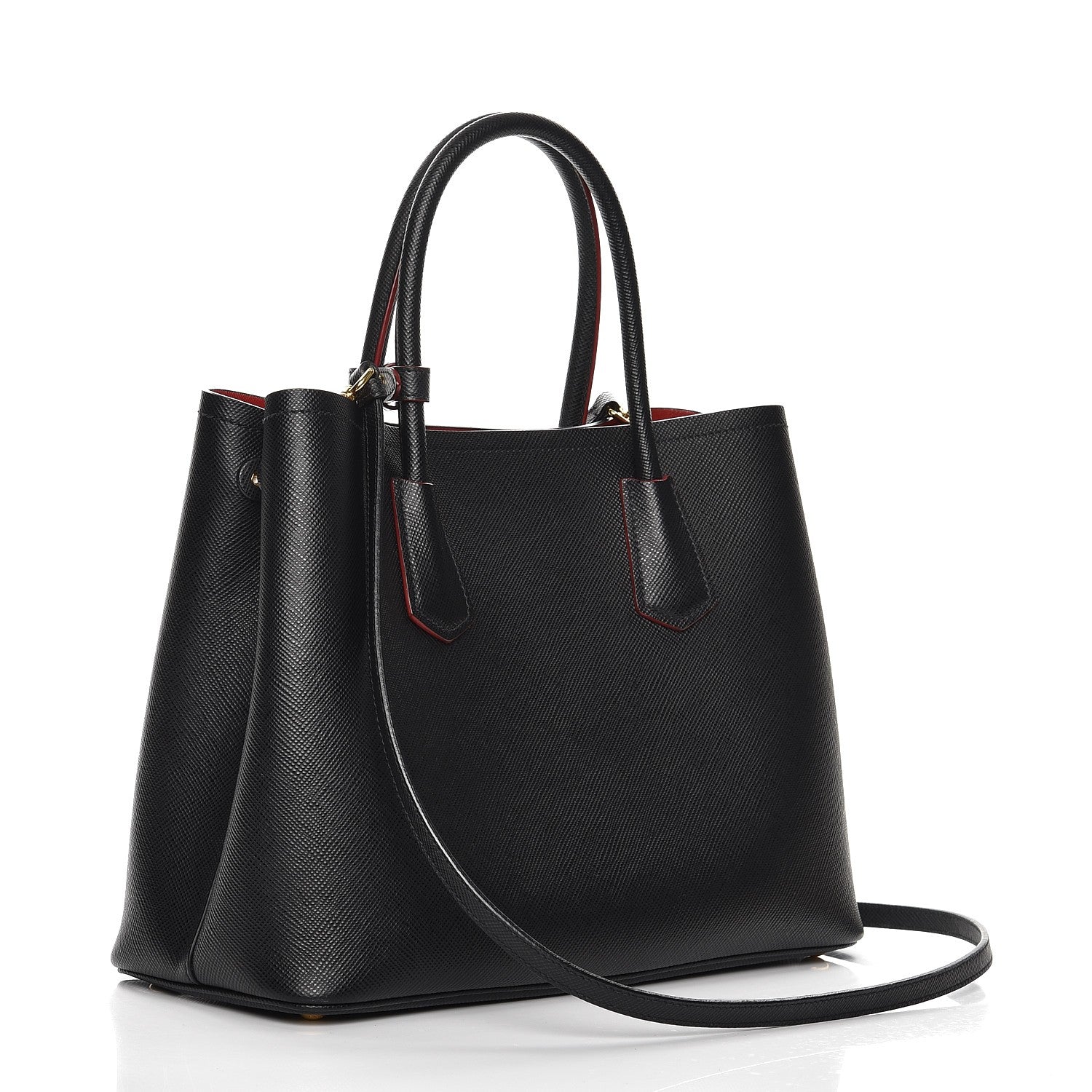Prada Saffiano Cuir Medium Double Bag Black Fuoco 4 of 8