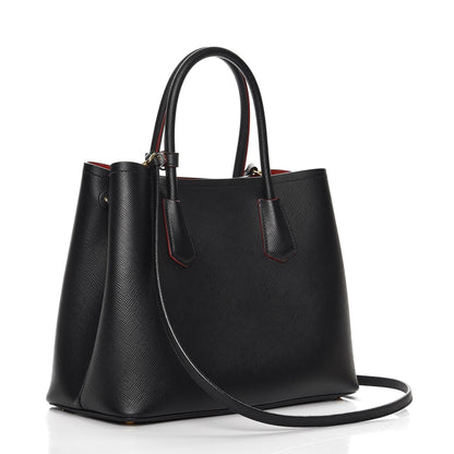 Prada Saffiano Cuir Medium Double Bag Black Fuoco 4 of 8