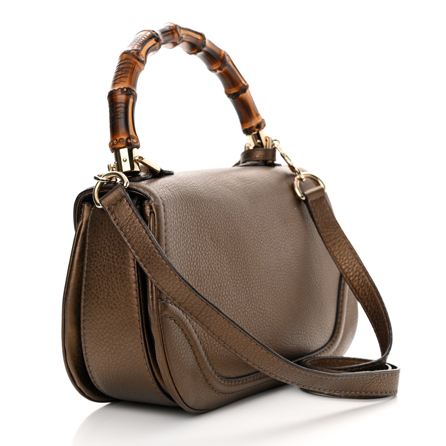 Gucci Metallic Calfskin Medium New Bamboo Top Handle Bag Bronze 4 of 17