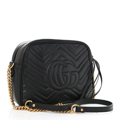 Gucci Calfskin Matelasse Medium GG Marmont Chain Shoulder Bag Black 3 of 8