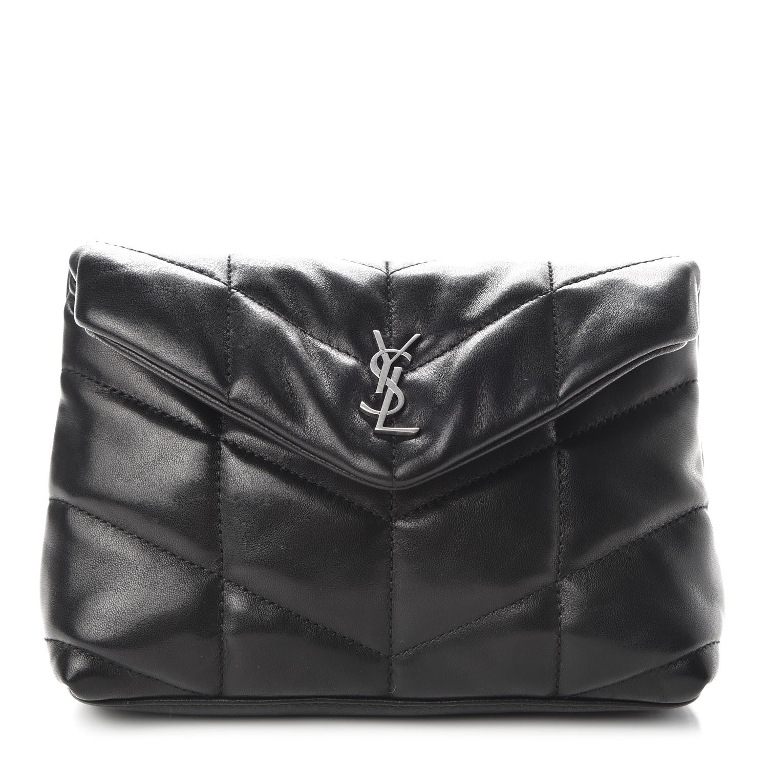 Saint Laurent Lambskin Monogram Loulou Puffer Pouch Clutch Black 1 of 9