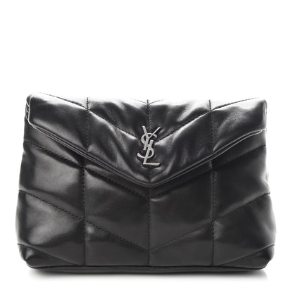 Saint Laurent Lambskin Monogram Loulou Puffer Pouch Clutch Black 1 of 9