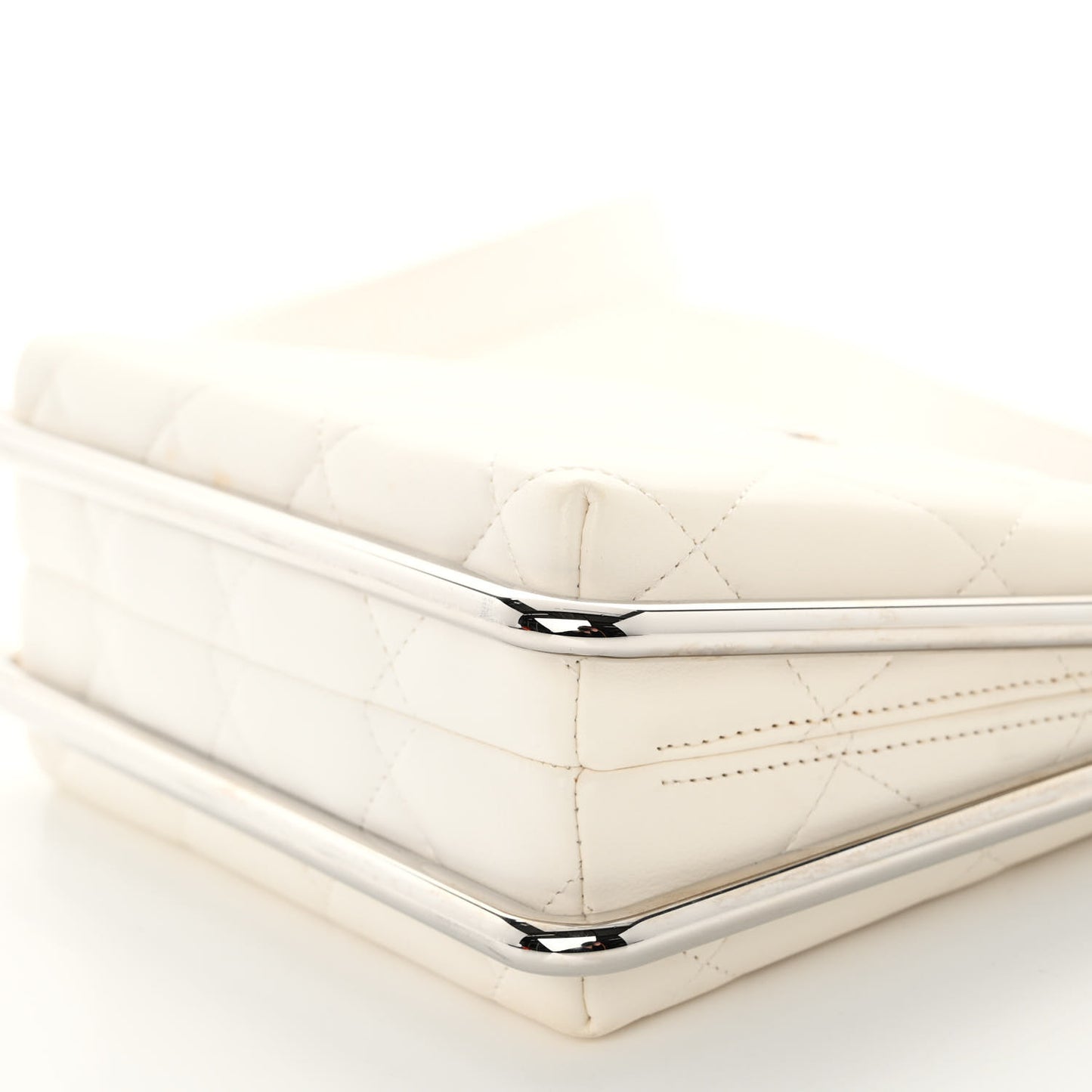 Quilted Lambskin Metal Bar Clutch Bag White