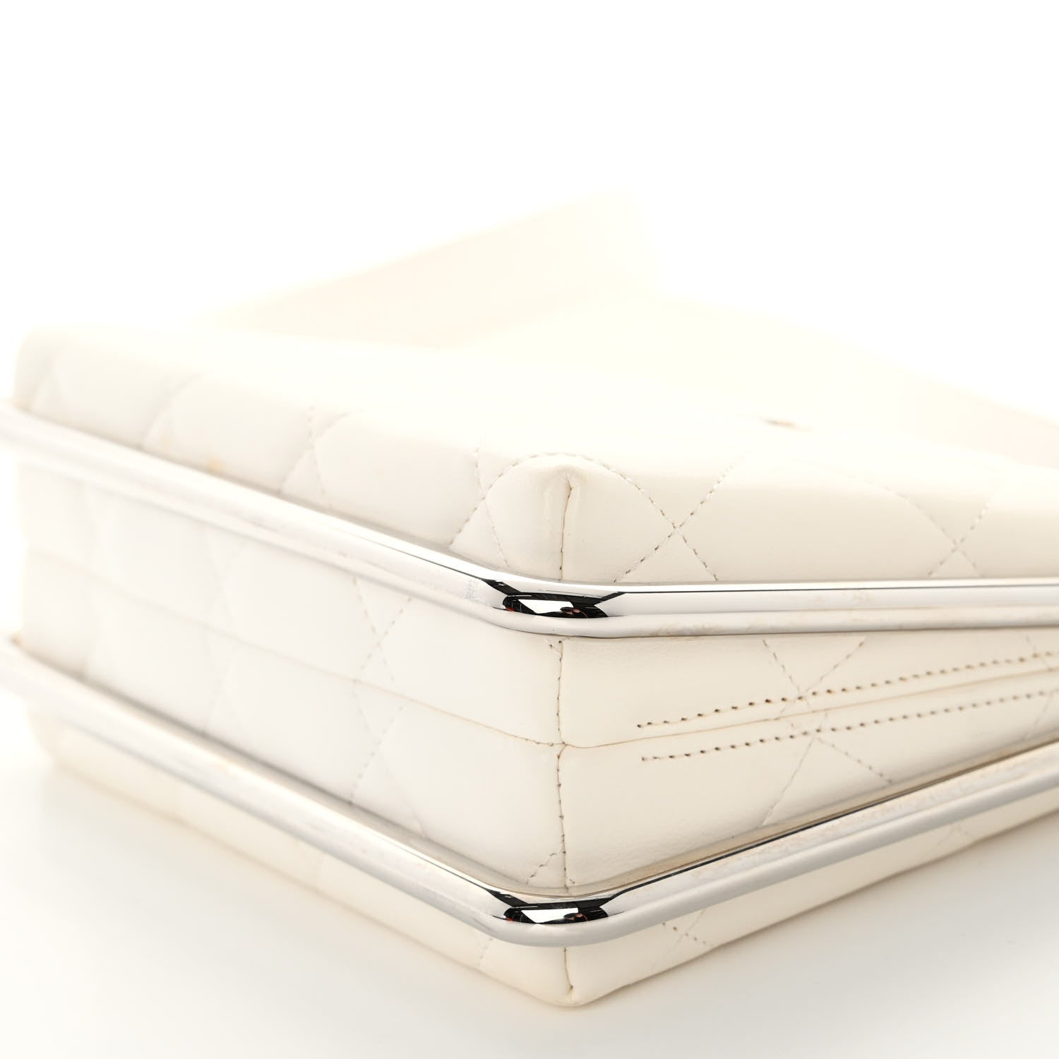 Chanel Quilted Lambskin Metal Bar Clutch Bag White 10 of 12