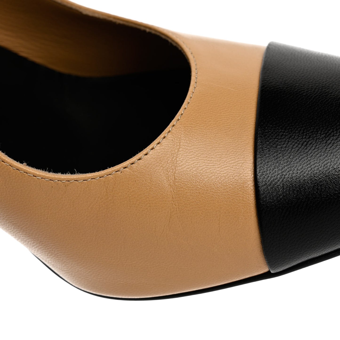 Shiny Goatskin Pearls Open Cap Toe Slingback Pumps 40 Beige Black