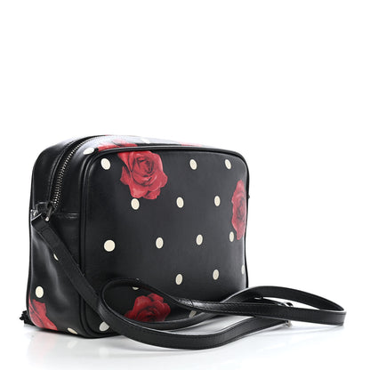 Saint Laurent Calfskin Rose Print Monogram Lou Camera Bag Black 2 of 8