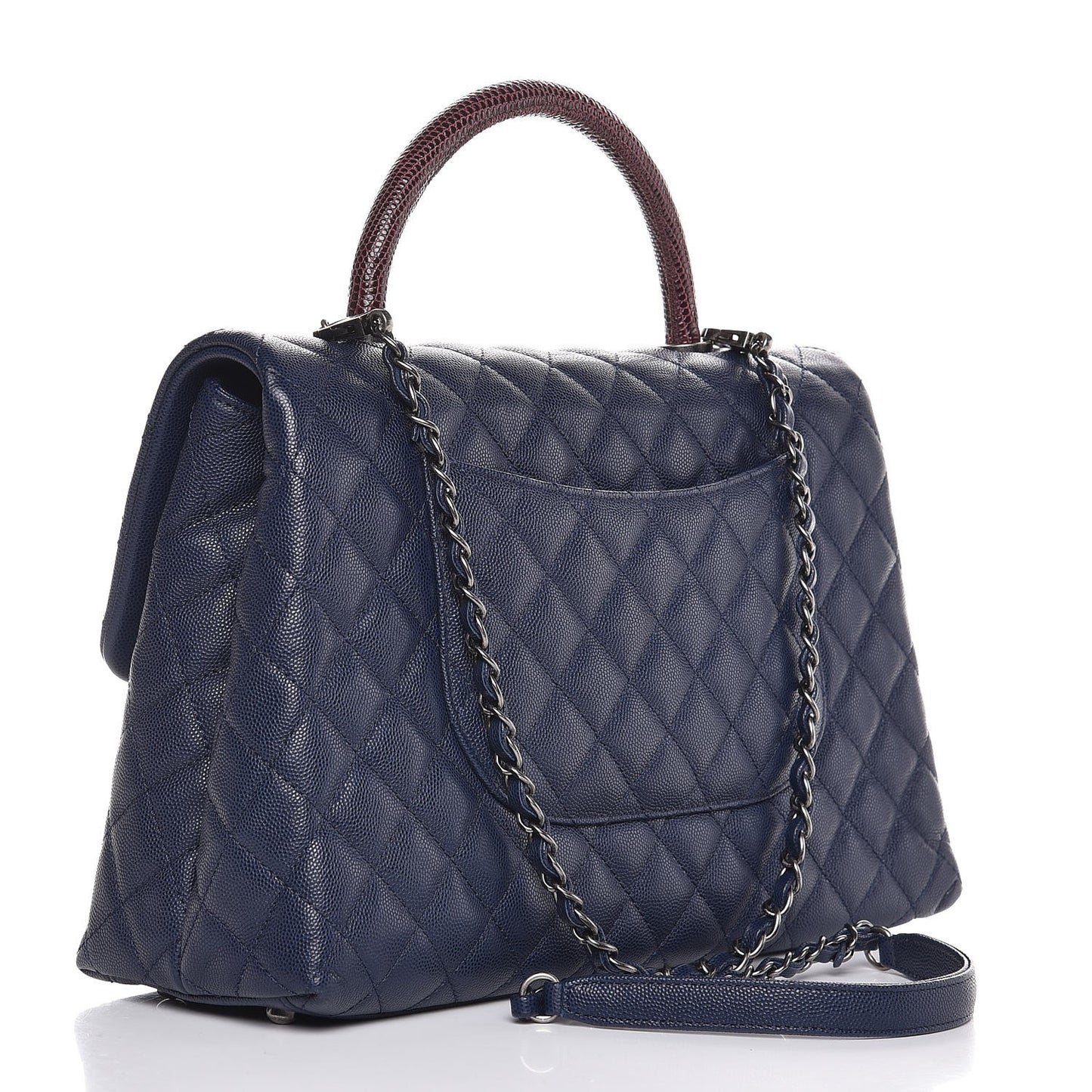 Caviar Lizard Quilted Medium Coco Handle Flap Navy