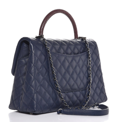 Chanel Caviar Lizard Quilted Medium Coco Handle Flap Navy 3 of 7