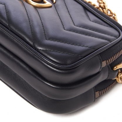 Gucci Calfskin Matelasse Mini GG Marmont Chain Crossbody Bag Black 5 of 9