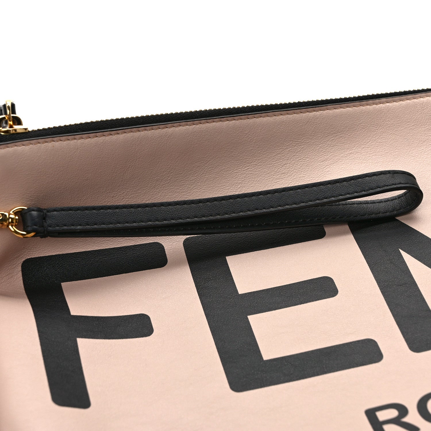 Fendi Vitello Fluffy Grace Logo Embossed Large Flat Pouch Rosa Quarzo Black 13 of 13