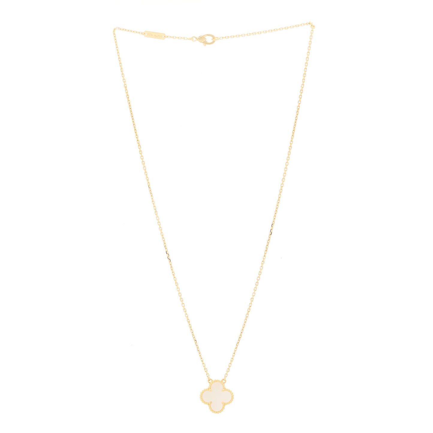 18K Yellow Gold Mother of Pearl Vintage Alhambra Pendant Necklace