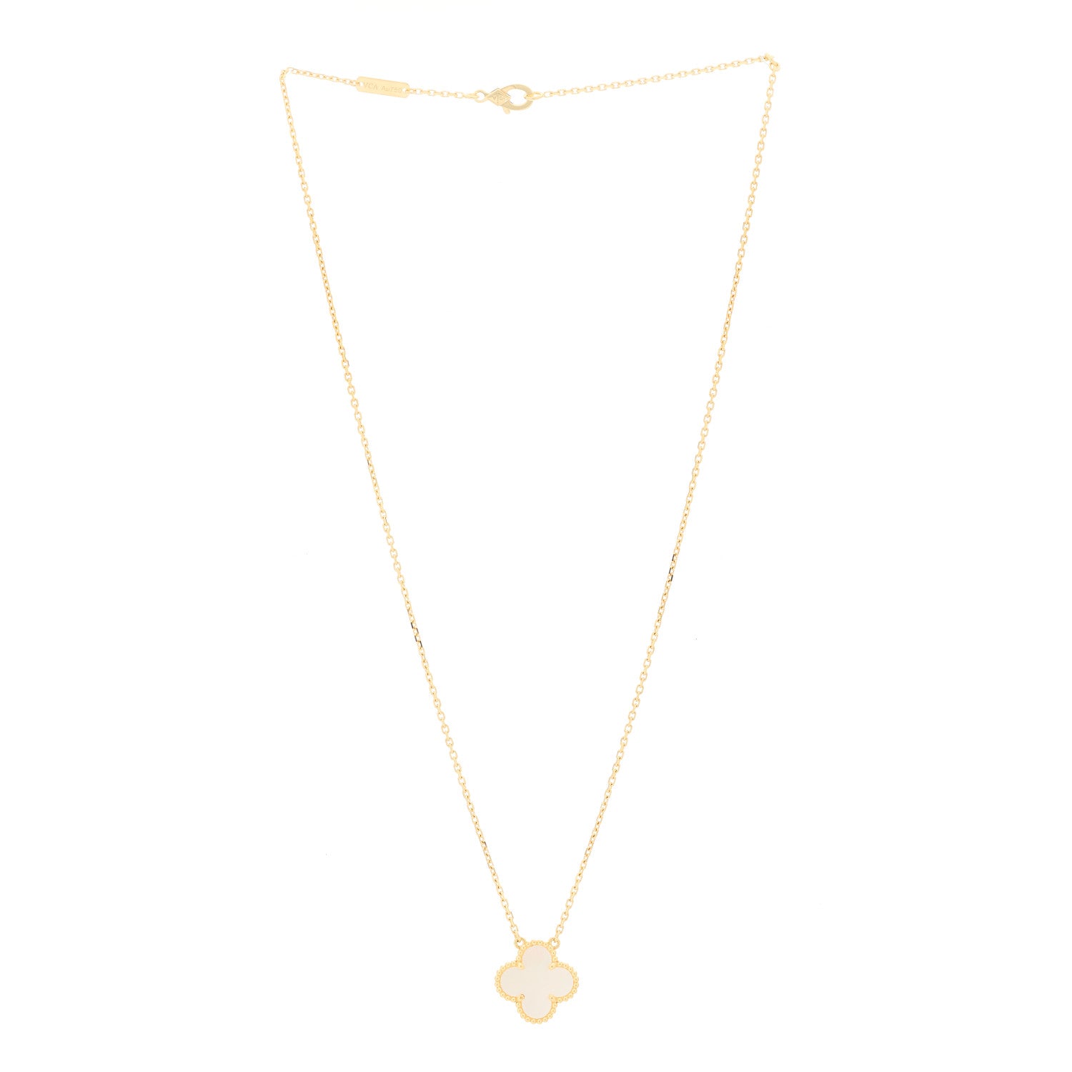 Van Cleef & Arpels 18K Yellow Gold Mother of Pearl Vintage Alhambra Pendant Necklace 3 of 6