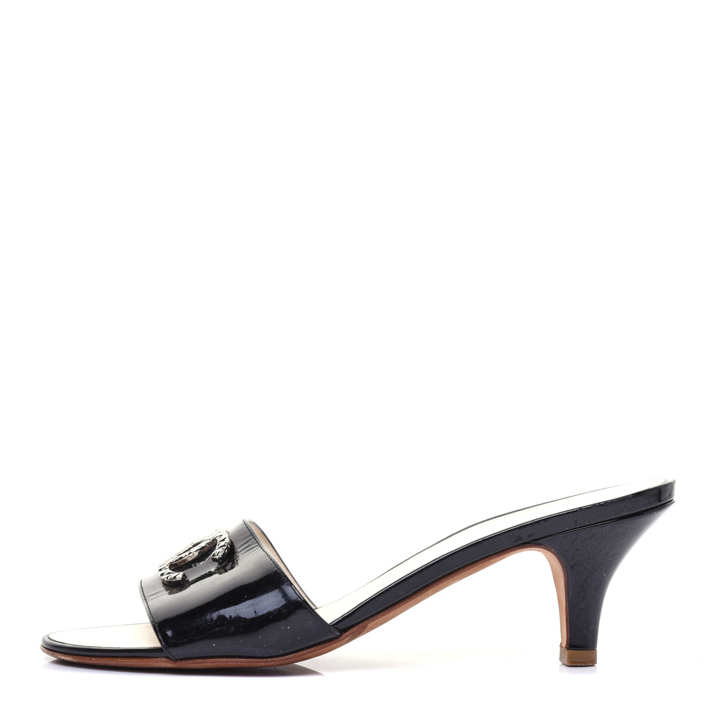Patent Calfskin CC Mules 36 Black