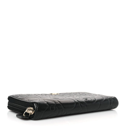 Chanel Lambskin Camellia Embossed Large Zip Around Gusset Wallet Black 4 of 8