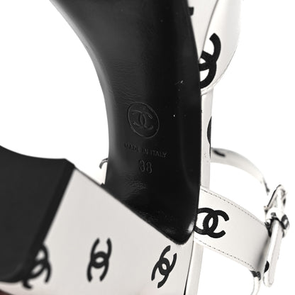 Chanel Printed Lambskin Coco Beach Platform Sandals 38 White Black 6 of 11