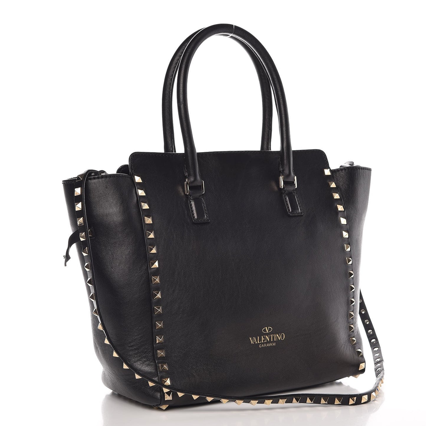 Vitello Rockstud Double Handle Tote Black