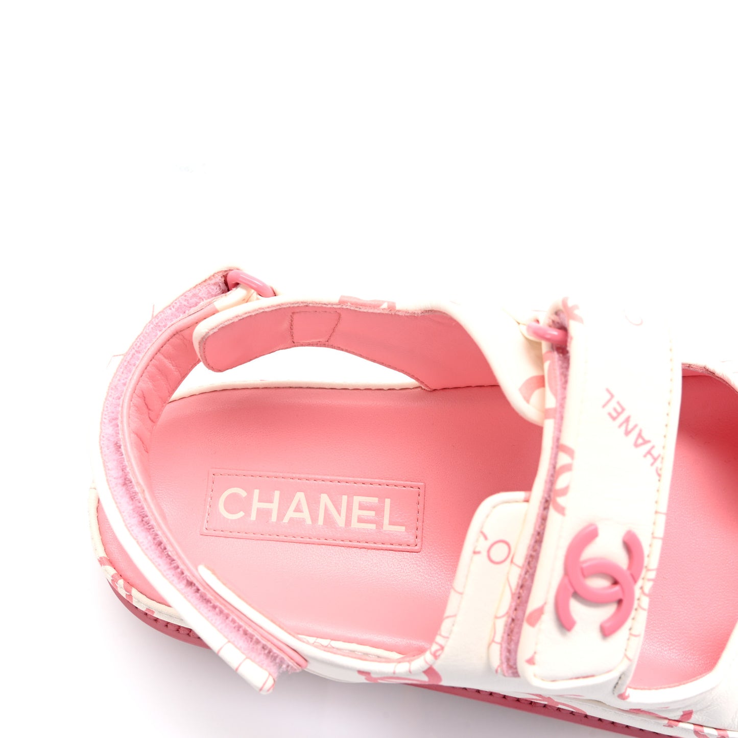 Lambskin Printed CC Velcro Dad Sandals 40 White Pink