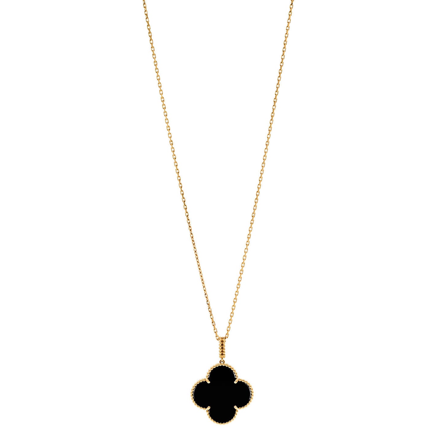 18K Yellow Gold Black Onyx Magic Alhambra Pendant Necklace