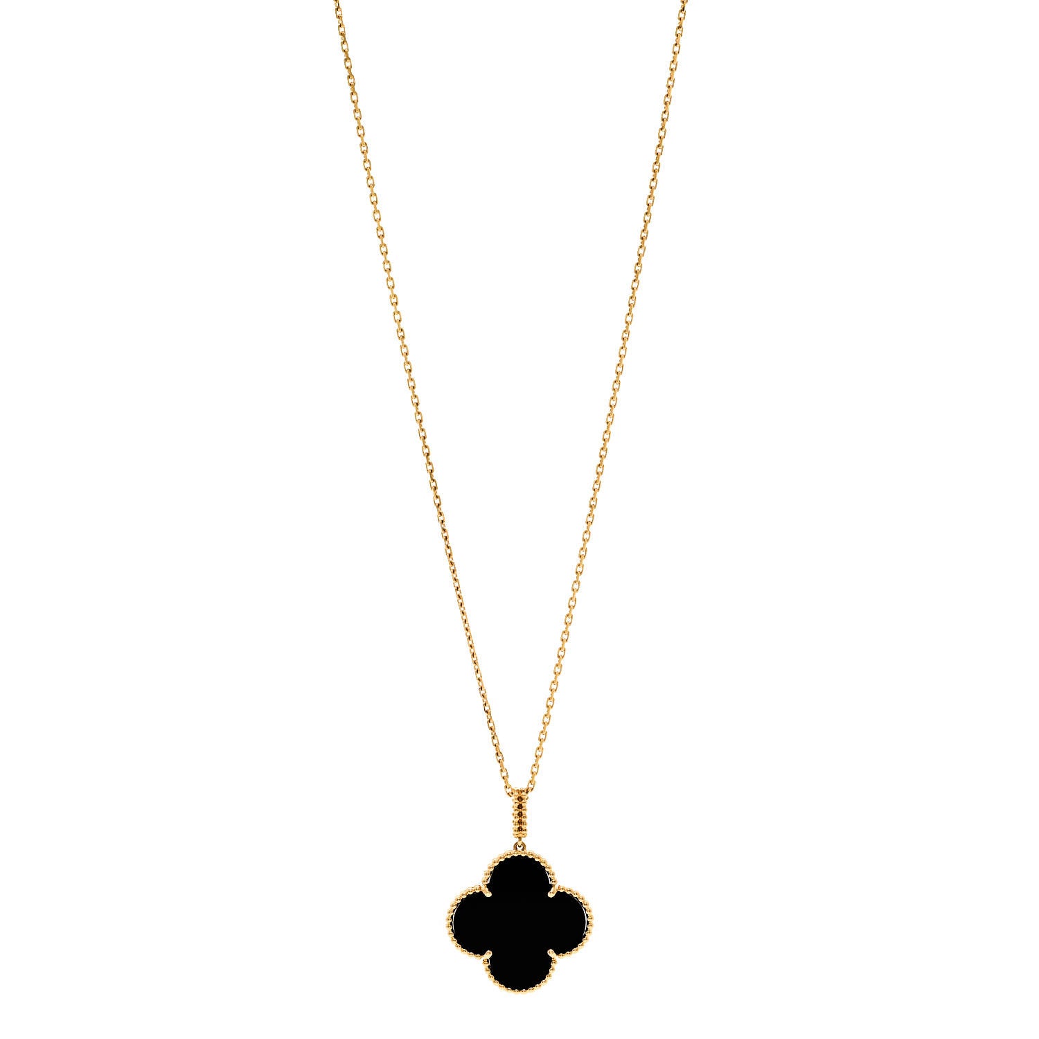 Van Cleef & Arpels 18K Yellow Gold Black Onyx Magic Alhambra Pendant Necklace 1 of 9
