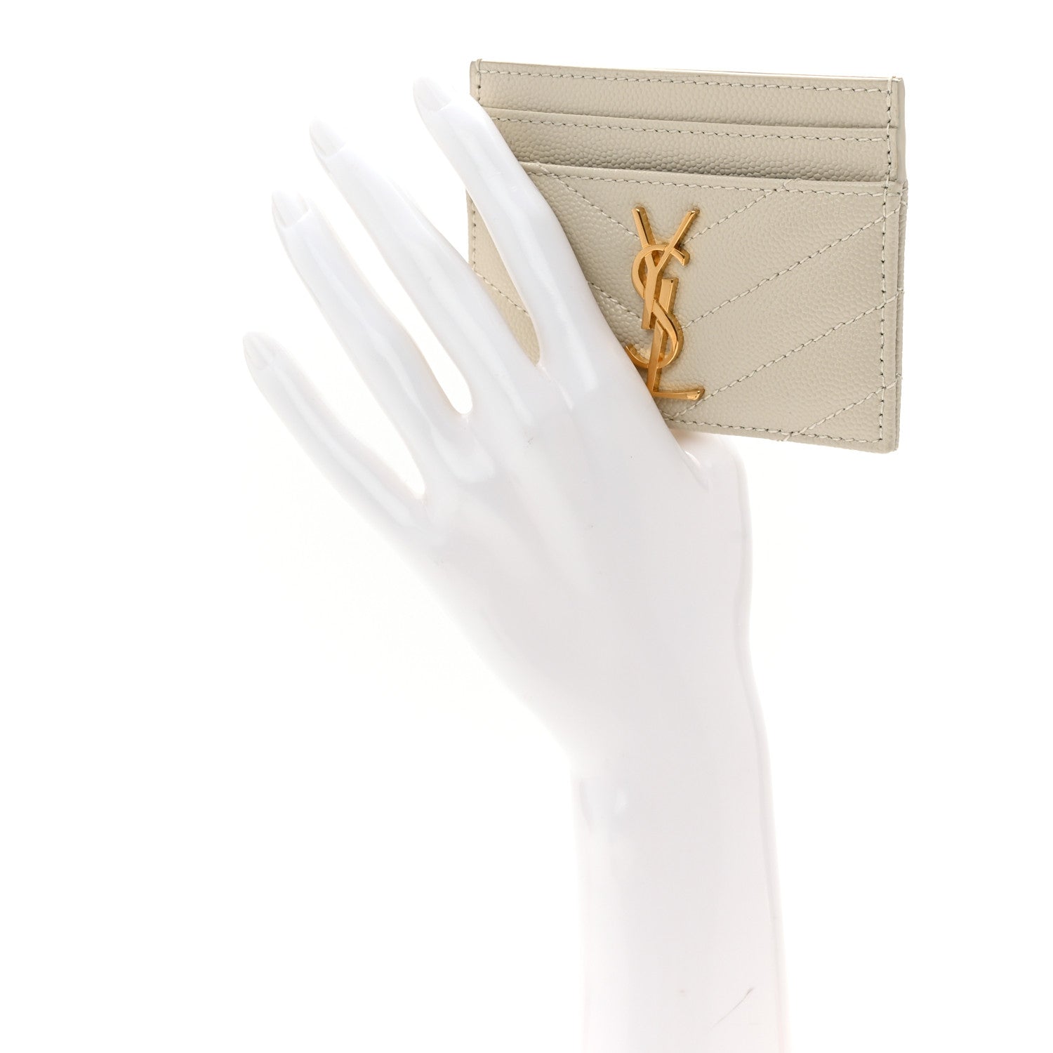 Saint Laurent Grain De Poudre Matelasse Chevron Monogram Credit Card Case Crema Soft 2 of 8