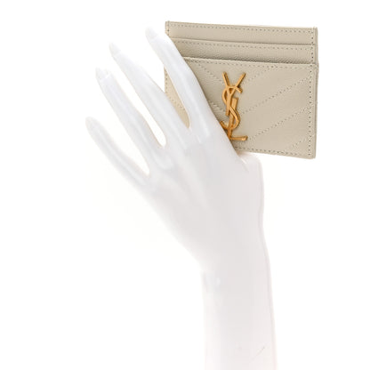 Saint Laurent Grain De Poudre Matelasse Chevron Monogram Credit Card Case Crema Soft 2 of 8