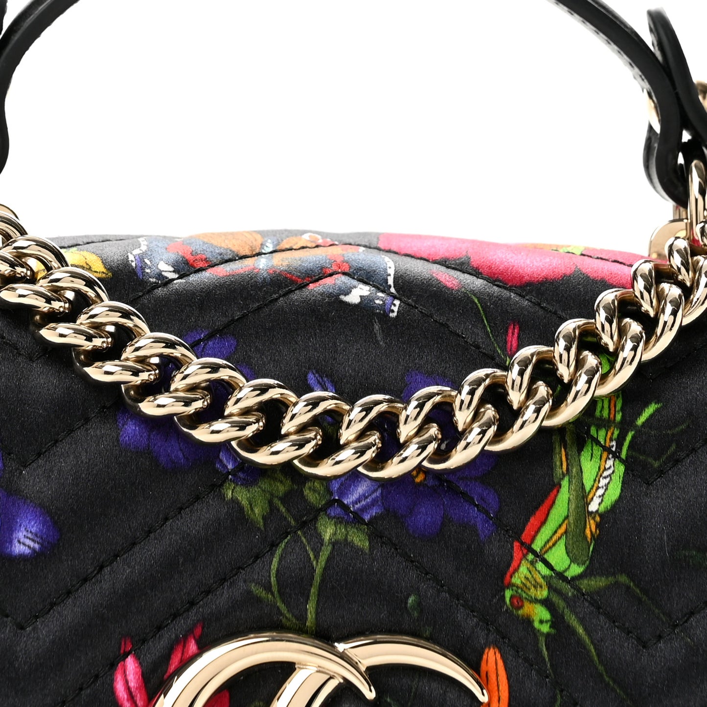 Silk Matelasse Floral Mini GG Marmont Top Handle Bag Black