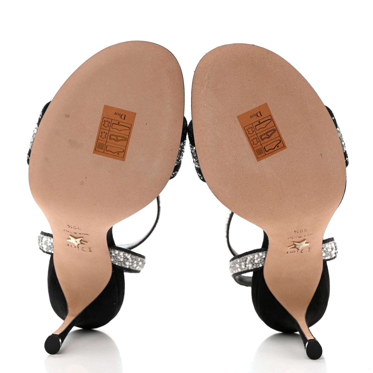 Christian Dior Cotton Strass Embroidered Dway Heeled Sandals 39.5 Black Silver 5 of 9