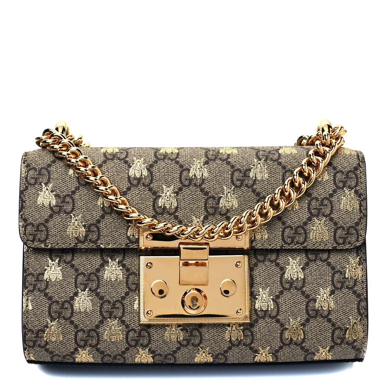 Gucci GG Supreme Monogram Bees Small Padlock Shoulder Bag Black 1 of 9